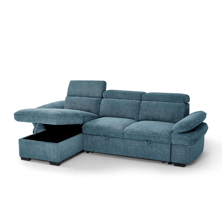 Hudson Universal Corner Sofa Bed - Blue Fabric - Pull Out