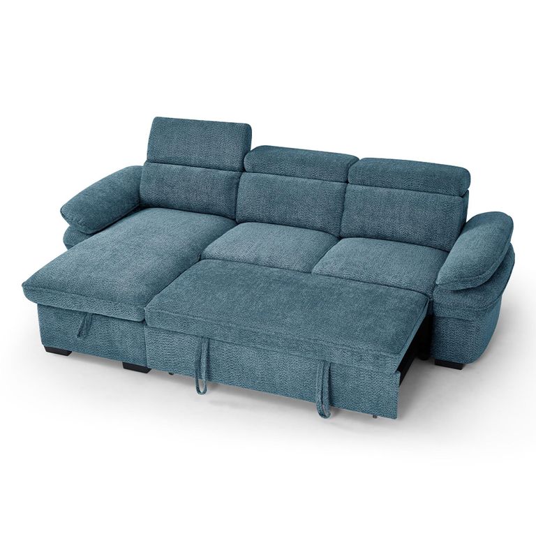 Hudson Universal Corner Sofa Bed - Blue Fabric - Pull Out