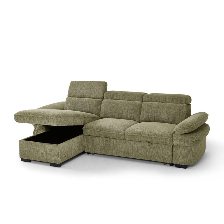 Hudson Universal Corner Sofa Bed - Green Fabric - Pull Out