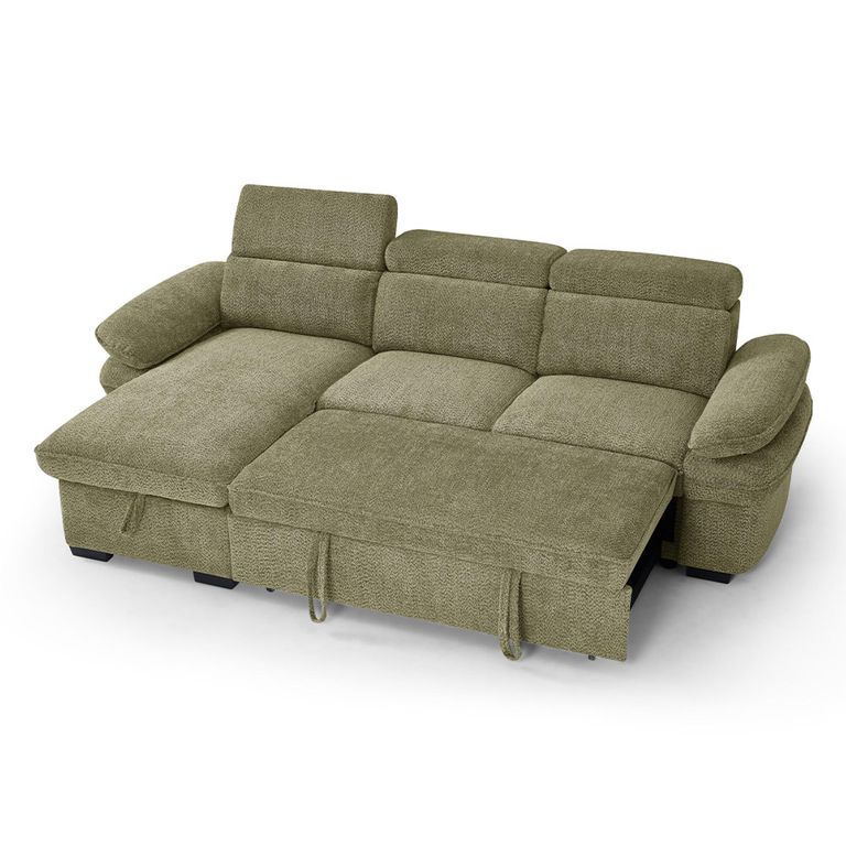 Hudson Universal Corner Sofa Bed - Green Fabric - Pull Out