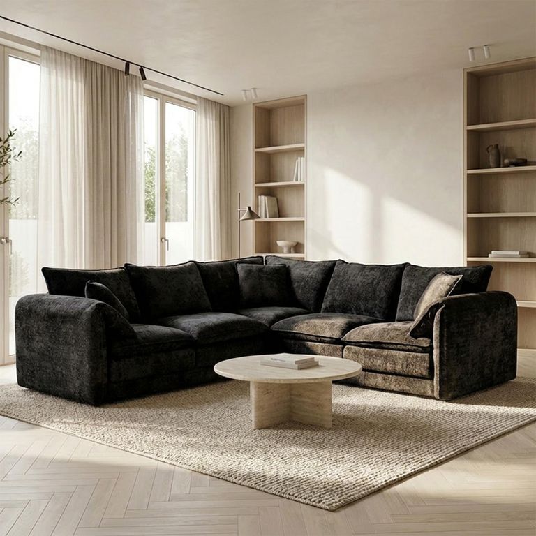 Solaya Corner Sofa - Black Fabric - Large