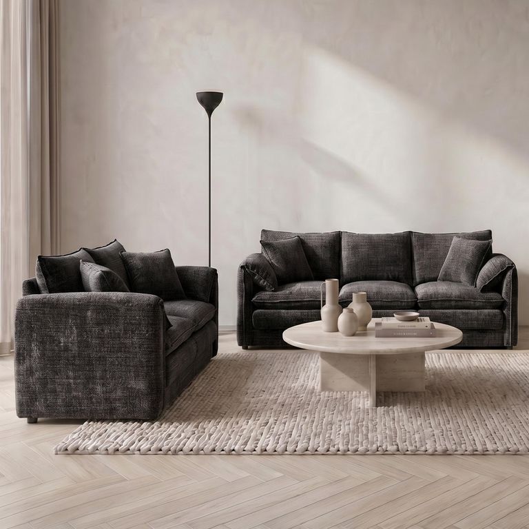Solaya Sofa - Black Fabric - 3+2 Seater