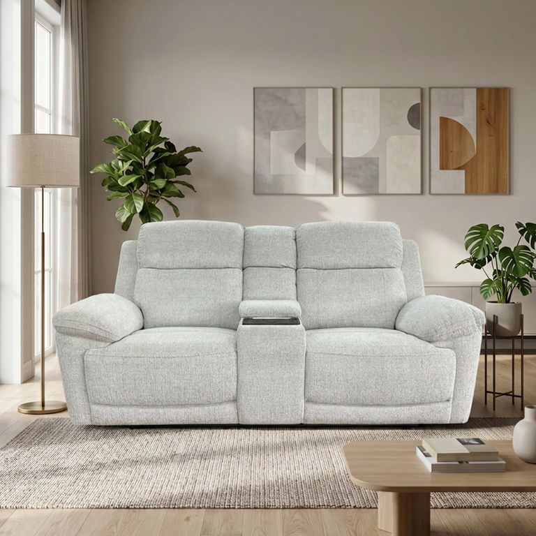 Owen Electric Recliner Sofa - Beige Fabric - 2 Seater - Console