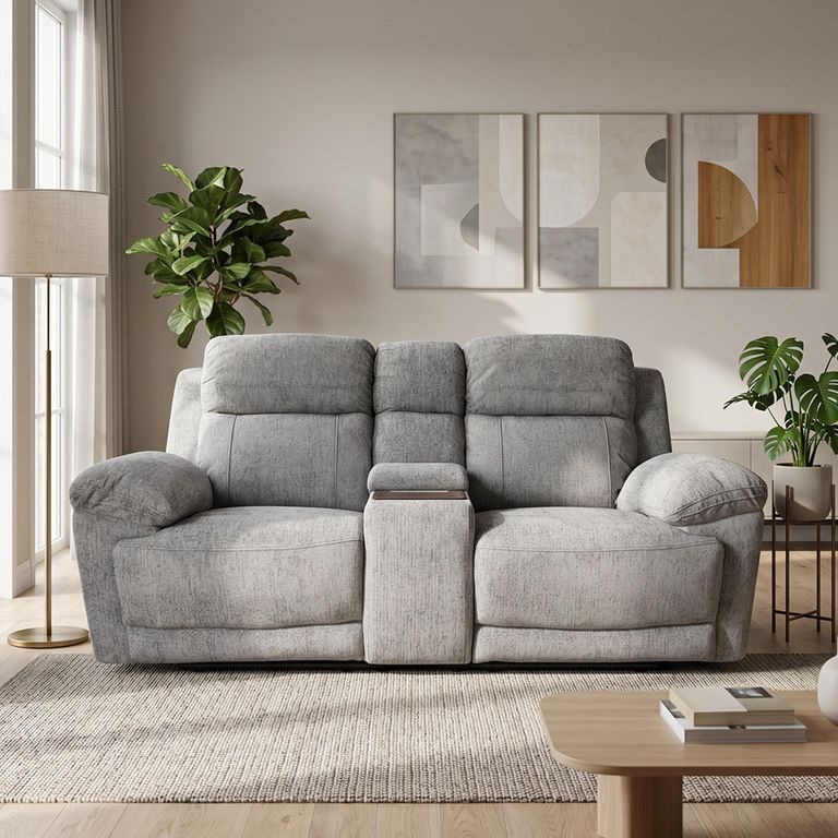 Owen Electric Recliner Sofa - Grey Fabric - 2 Seater - Console