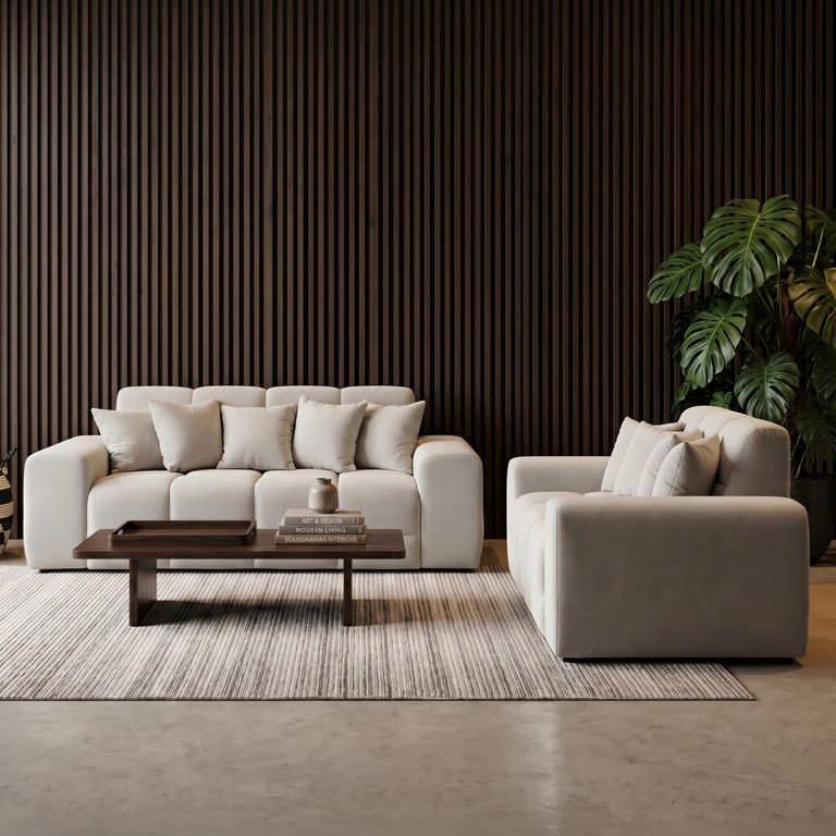 Jacob Sofa Set - Natural Fabric - 3+2 Seater