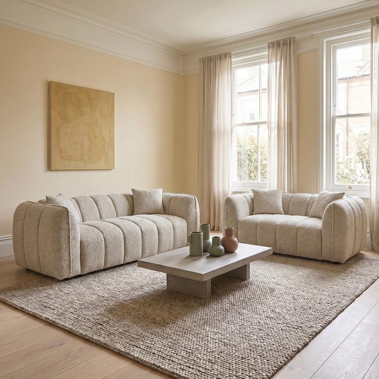Venice Sofa Set - Beige Fabric - 3+2 Seater