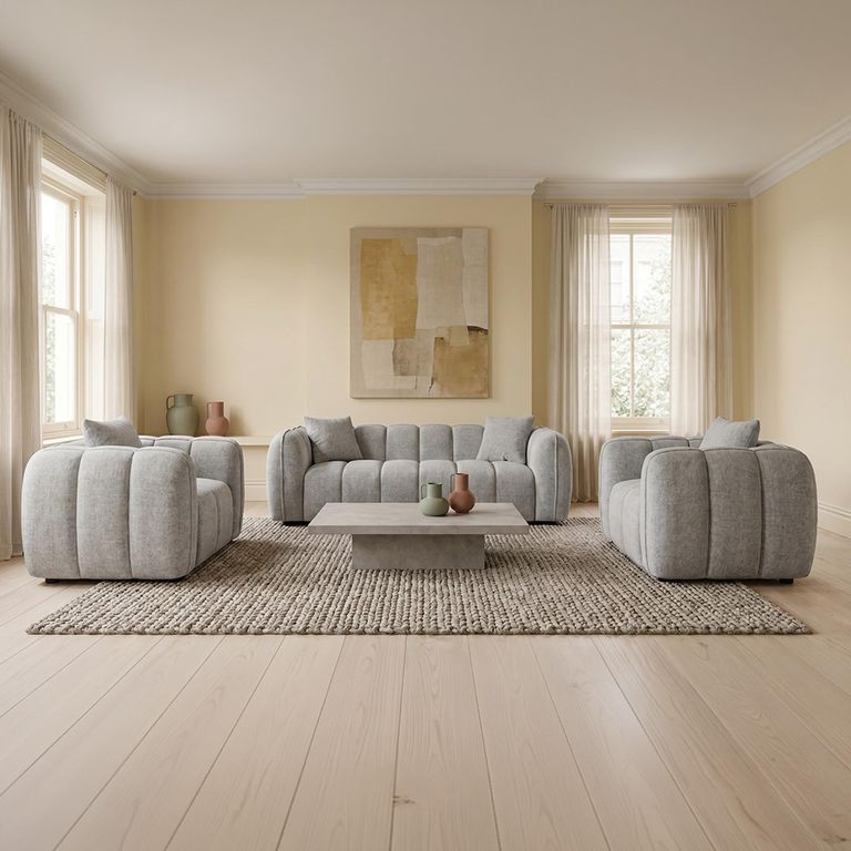 Venice Sofa Set - Grey Fabric - 3+1+1 Seater