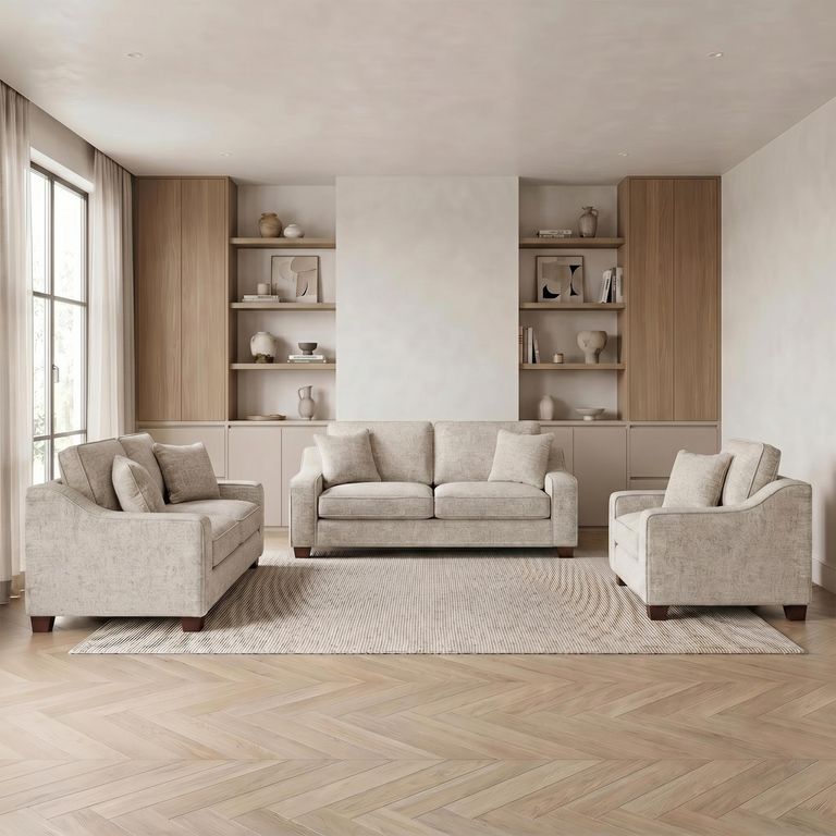 Nebraska Sofa Set - Beige Fabric - 3+2+1 Seater