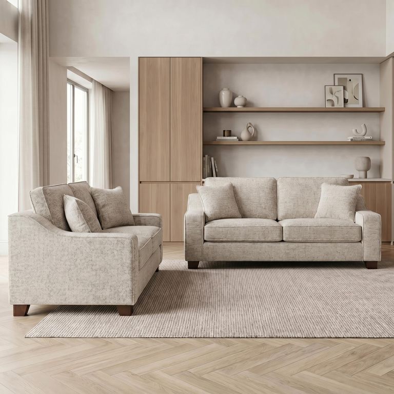Nebraska Sofa Set - Beige Fabric - 3+2 Seater
