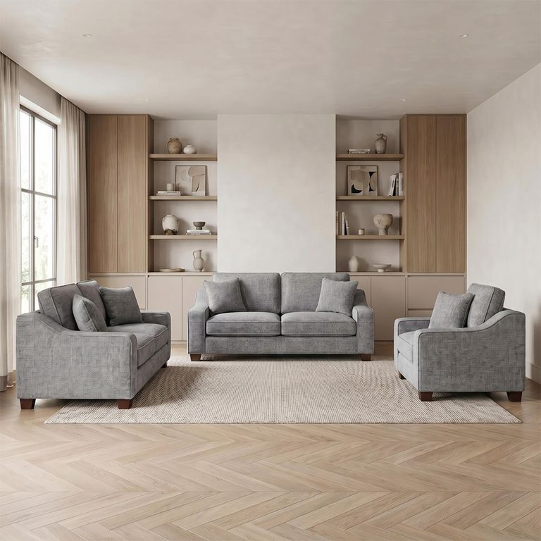 Nebraska Sofa Set - Slate Grey Fabric - 3+2+1 Seater