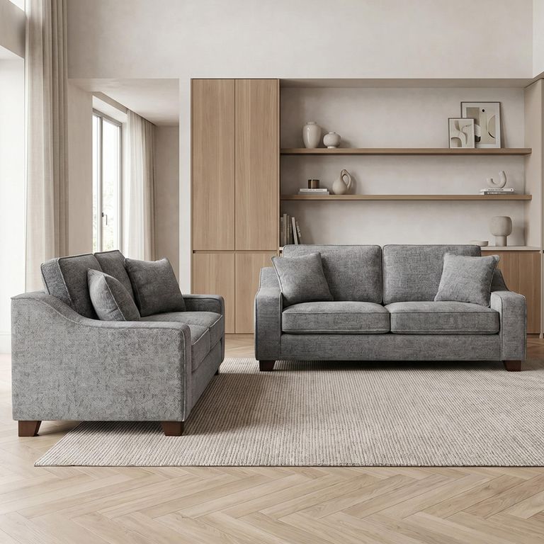 Nebraska Sofa Set - Slate Grey Fabric - 3+2 Seater