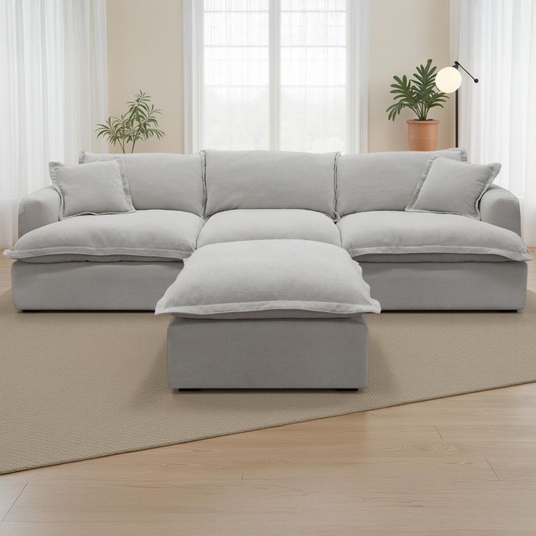 Santa Barbara Modular Sofa - Stone Fabric - with Footstool