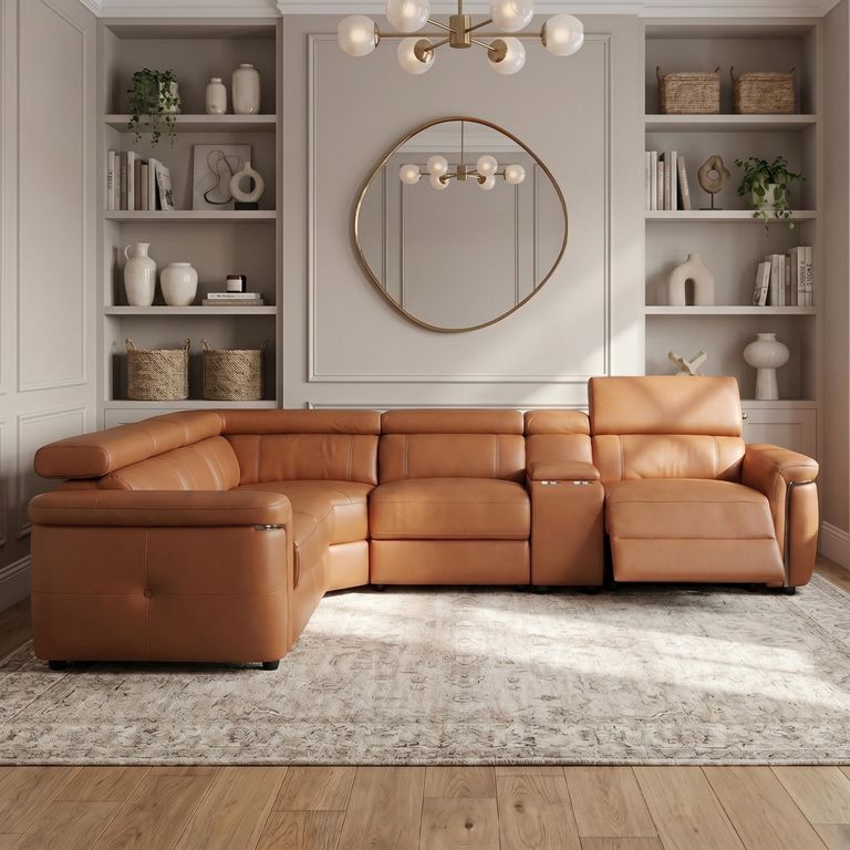 Somerville Electric Recliner Corner Sofa - Tan Leather
