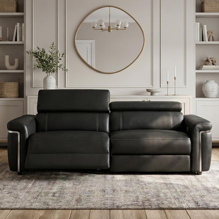 Somerville Electric Recliner Sofa - Black Leather - 3 Seater