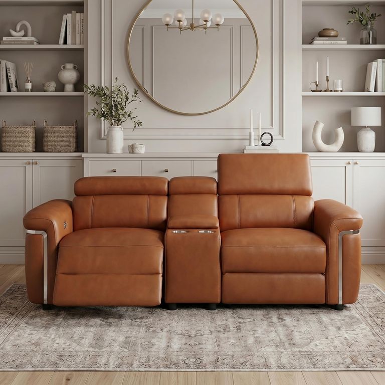 Somerville Electric Recliner Sofa - Tan Leather - 2 Seater