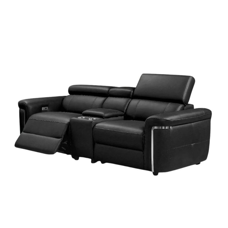 Somerville Electric Recliner Sofa - Black Leather - 3+2 Seater