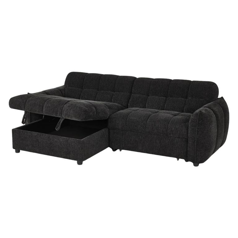 Florida Universal Corner Sofa Bed - Black Fabric - Pull Out