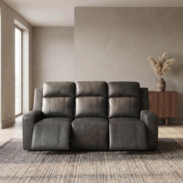 Barcelona Electric Recliner Sofa - Grey Leather - 3 Seater