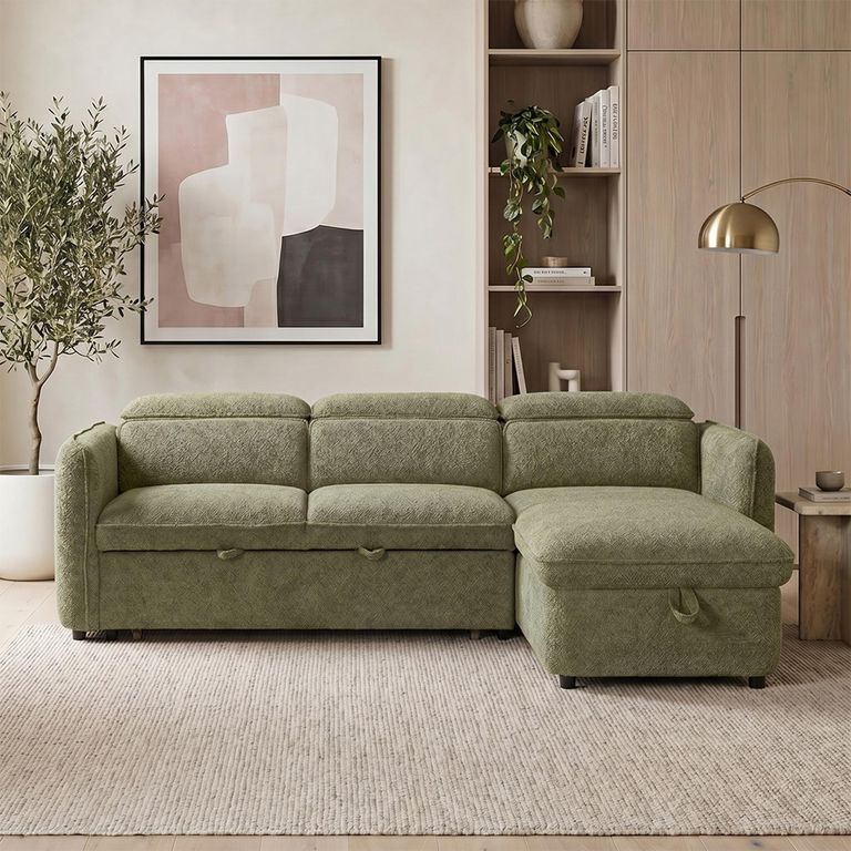 Capri Universal Corner Sofa Bed - Green Fabric - Pull Out