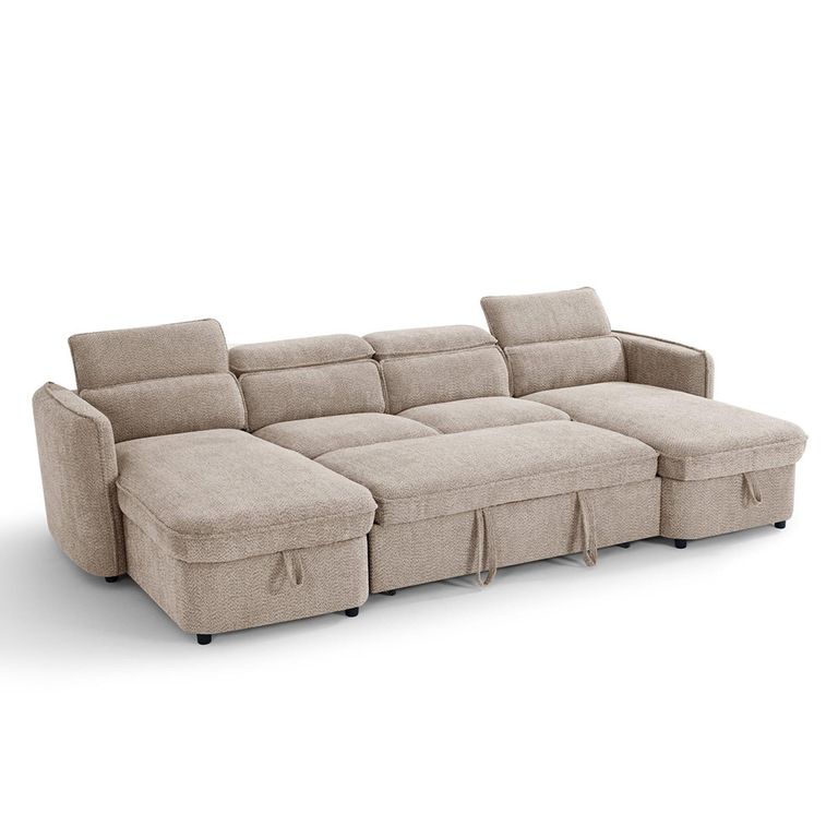 Capri U Shape Corner Sofa Bed - Beige Fabric - Pull Out