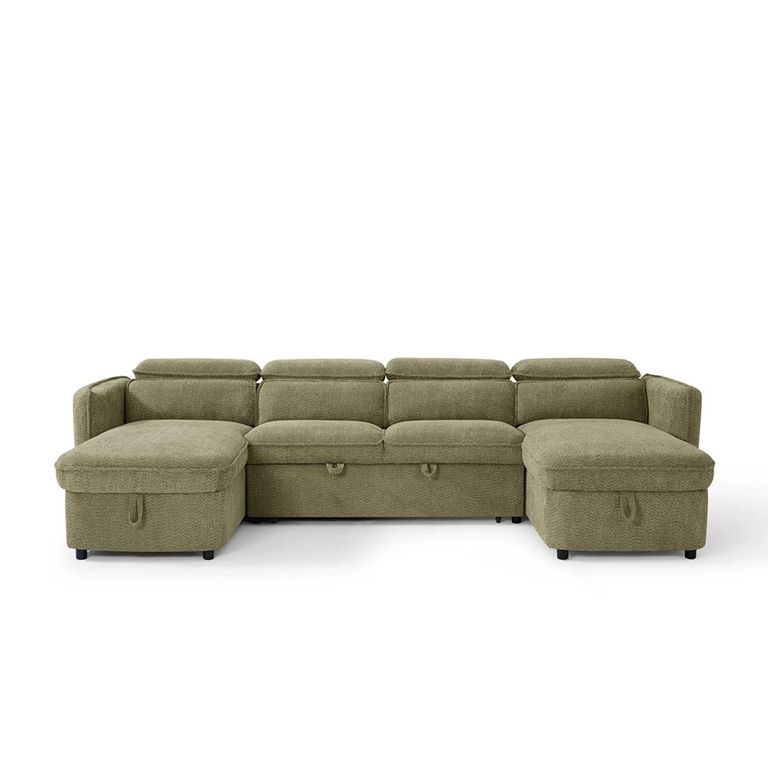 Capri U Shape Corner Sofa Bed - Green Fabric - Pull Out