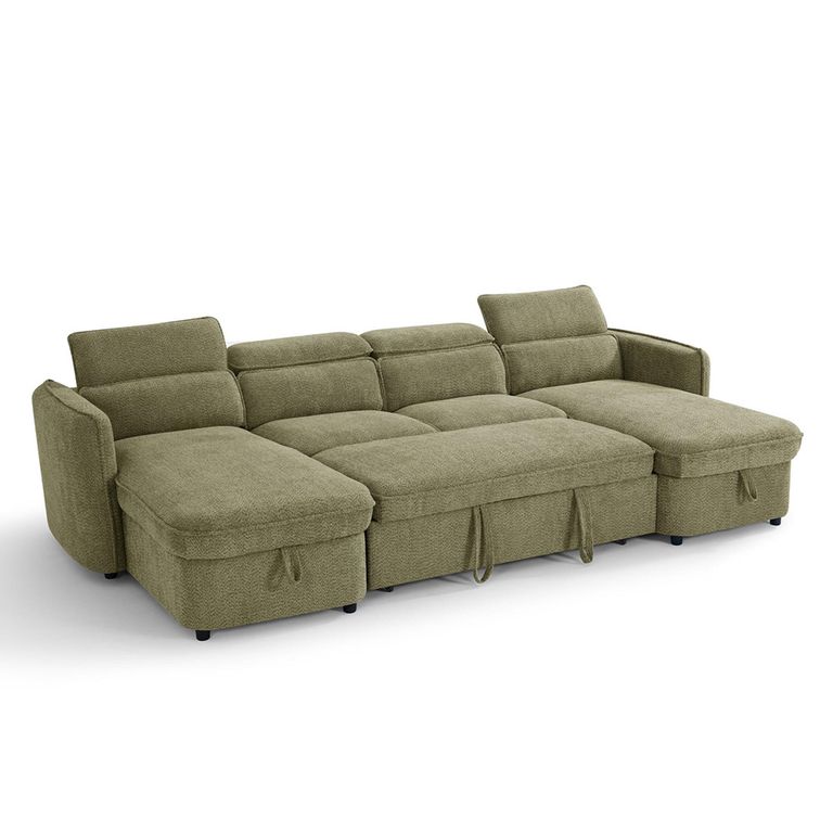 Capri U Shape Corner Sofa Bed - Green Fabric - Pull Out