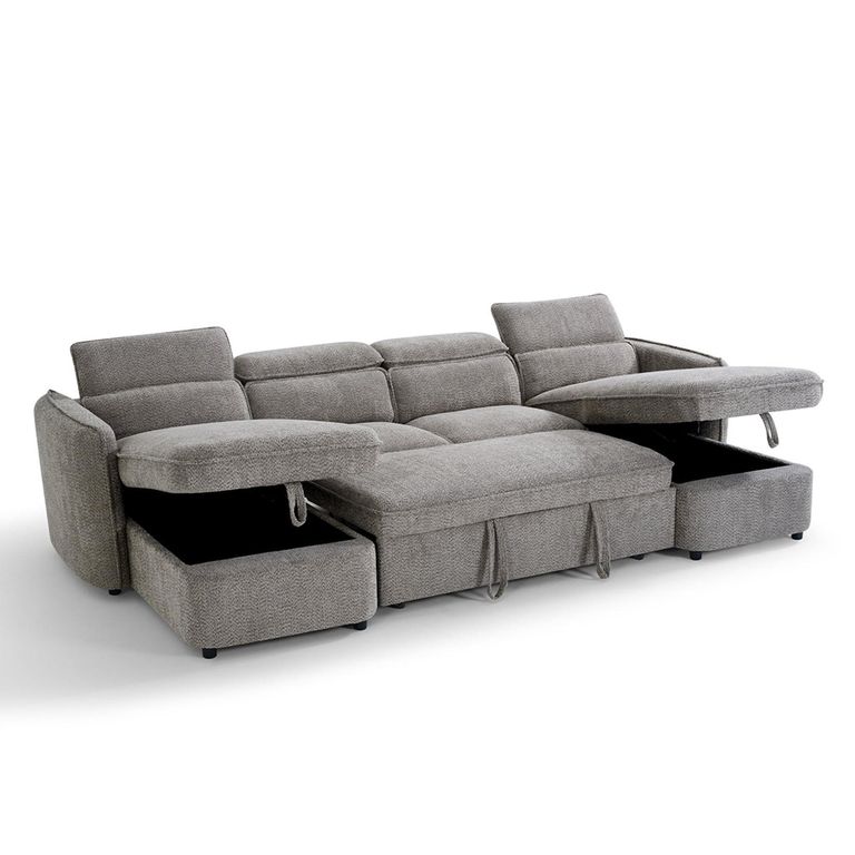 Capri U Shape Corner Sofa Bed - Grey Fabric - Pull Out
