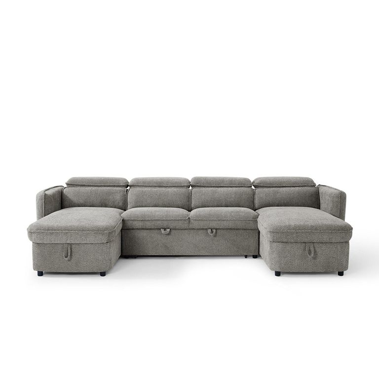 Capri U Shape Corner Sofa Bed - Grey Fabric - Pull Out