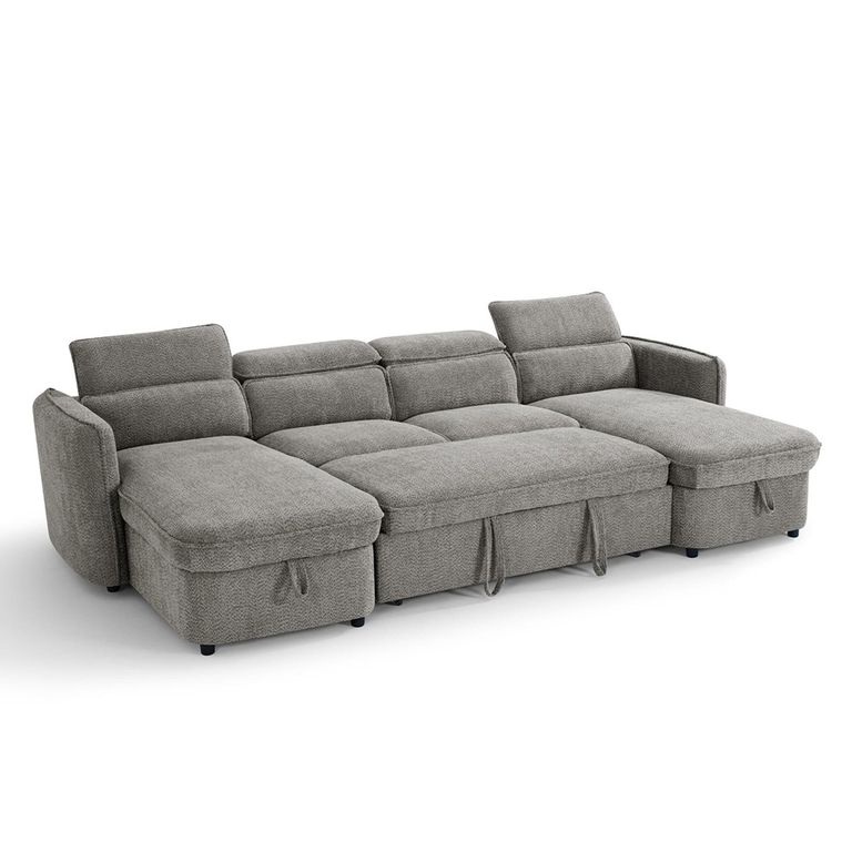 Capri U Shape Corner Sofa Bed - Grey Fabric - Pull Out