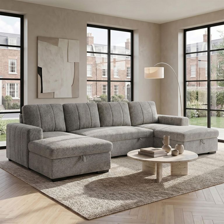 Como U Shape Corner Sofa Bed - Grey Fabric - Pull Out