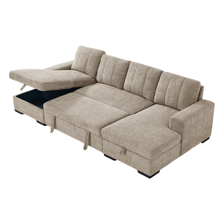Como U Shape Corner Sofa Bed - Beige Fabric - Pull Out