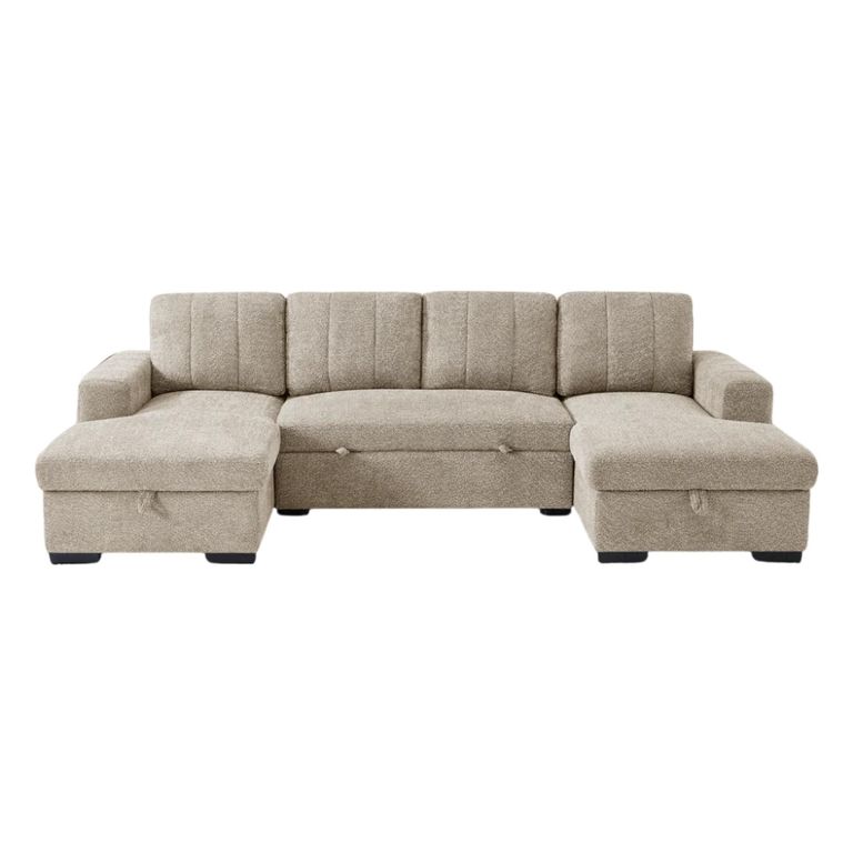 Como U Shape Corner Sofa Bed - Beige Fabric - Pull Out