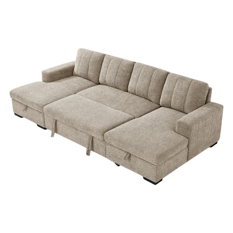 Como U Shape Corner Sofa Bed - Beige Fabric - Pull Out