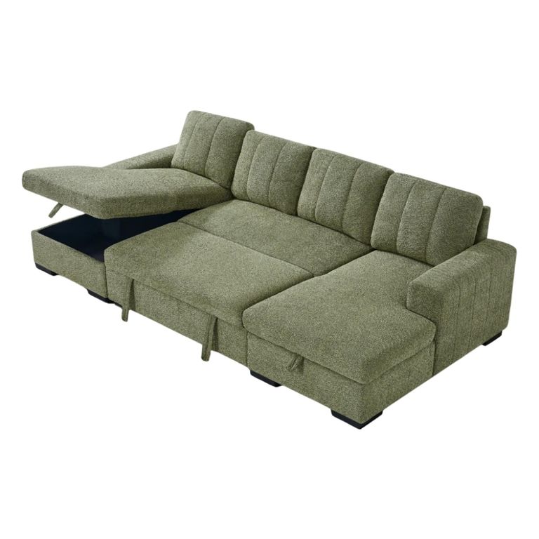 Como U Shape Corner Sofa Bed - Green Fabric - Pull Out