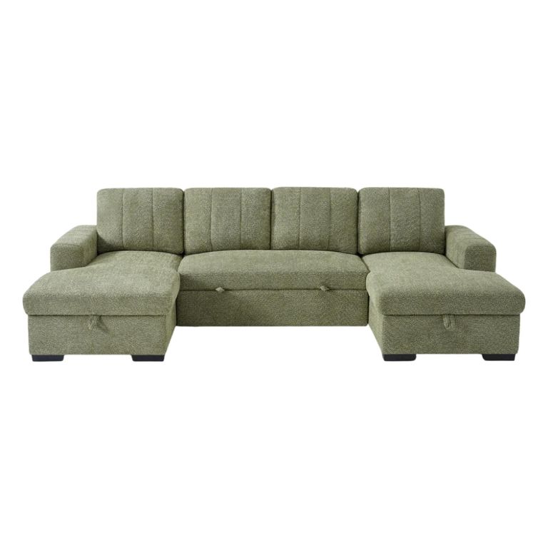 Como U Shape Corner Sofa Bed - Green Fabric - Pull Out