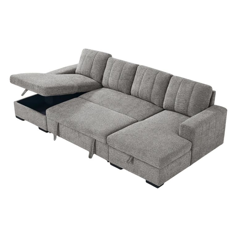 Como U Shape Corner Sofa Bed - Grey Fabric - Pull Out