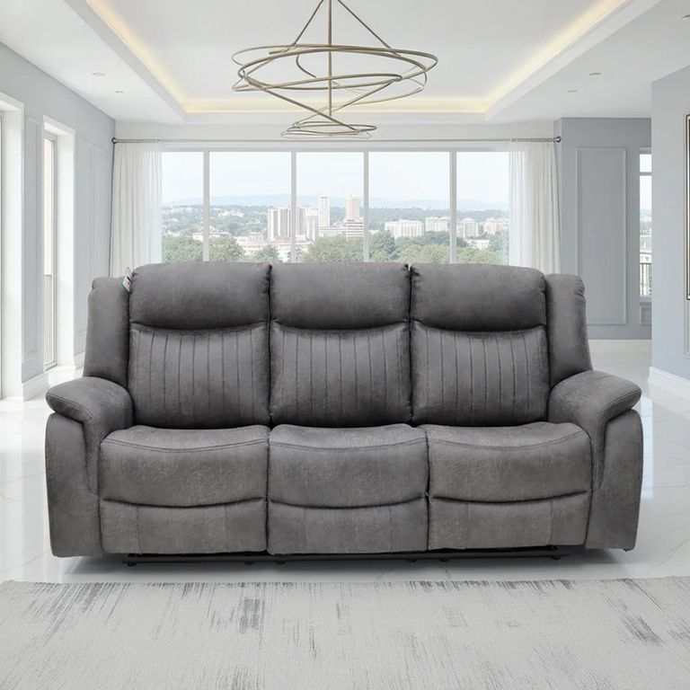 Leon Electric Recliner Sofa - Grey Fabric - 3 Seater
