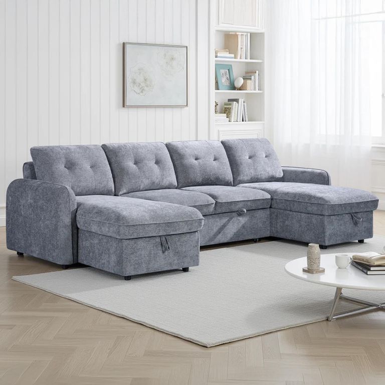 Moscow U Shape Corner Sofa Bed - Grey Fabric - Pull Out