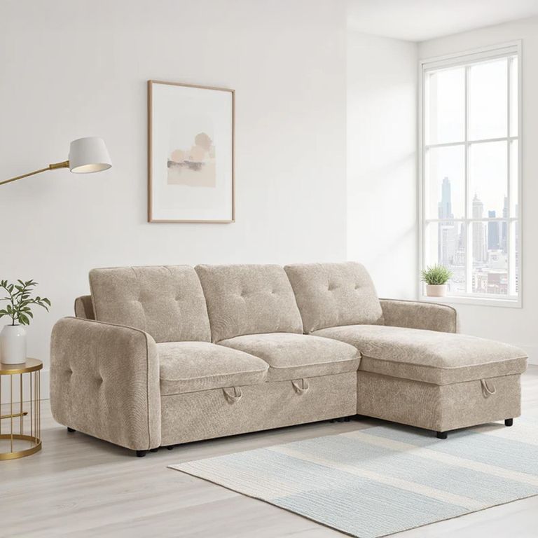 Moscow Universal Corner Sofa Bed - Beige Fabric - Pull Out