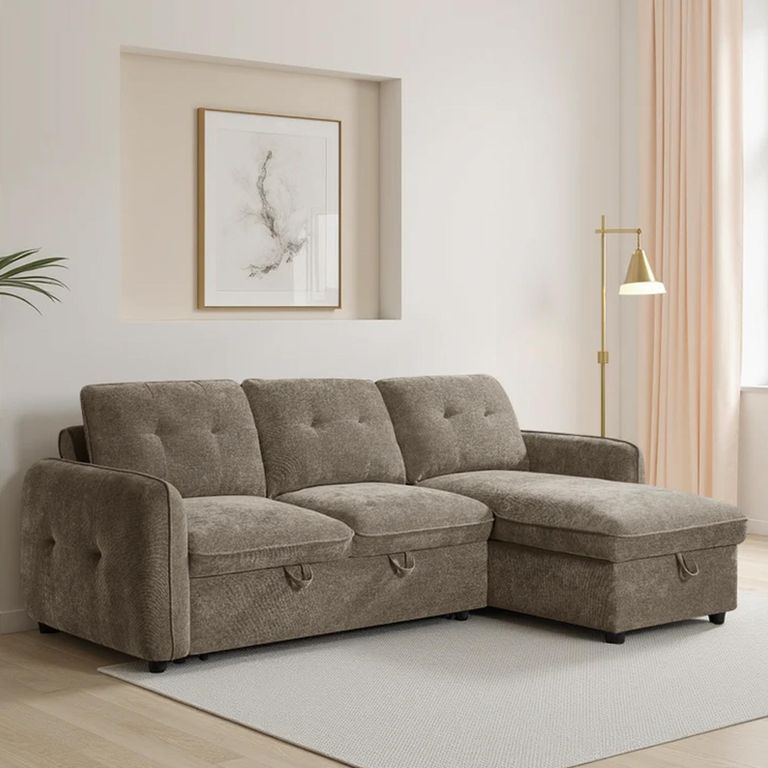 Moscow Universal Corner Sofa Bed - Brown Fabric - Pull Out