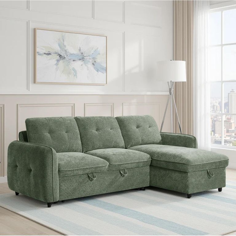 Moscow Universal Corner Sofa Bed - Green Fabric - Pull Out
