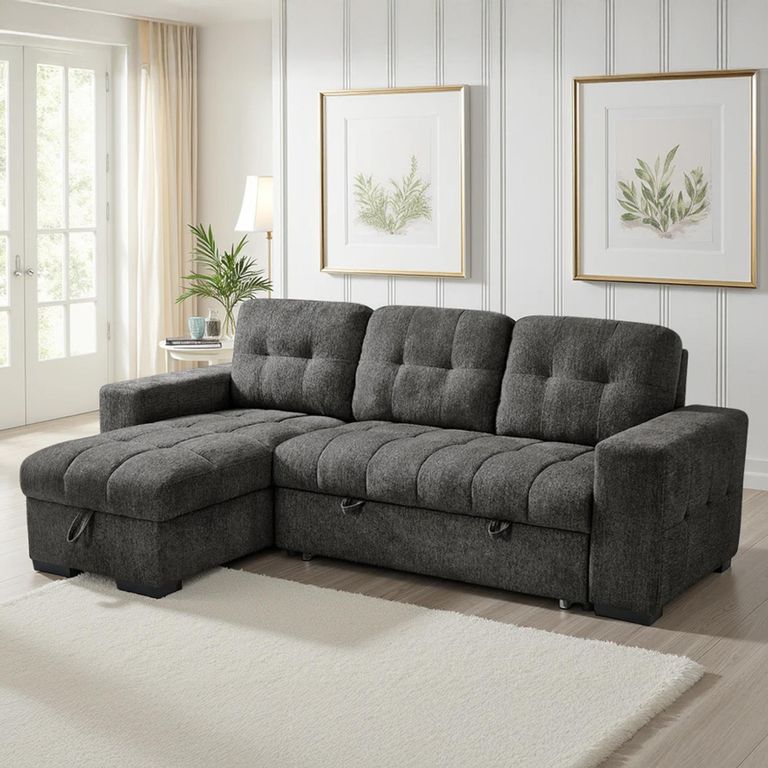 Palermo Universal Corner Sofa Bed - Grey Fabric - Pull Out