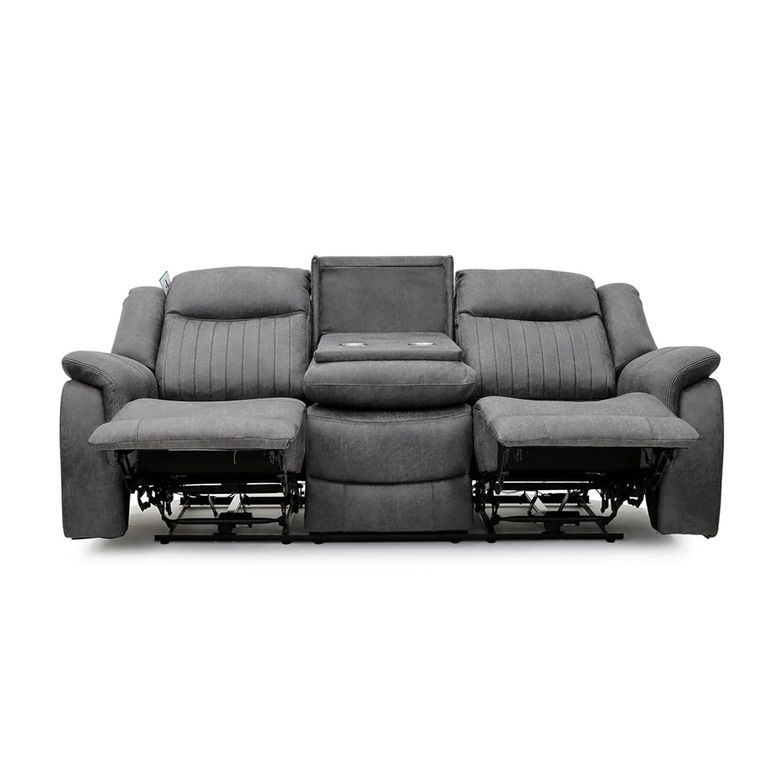 Leon Electric Recliner Sofa - Grey Fabric - 3 Seater
