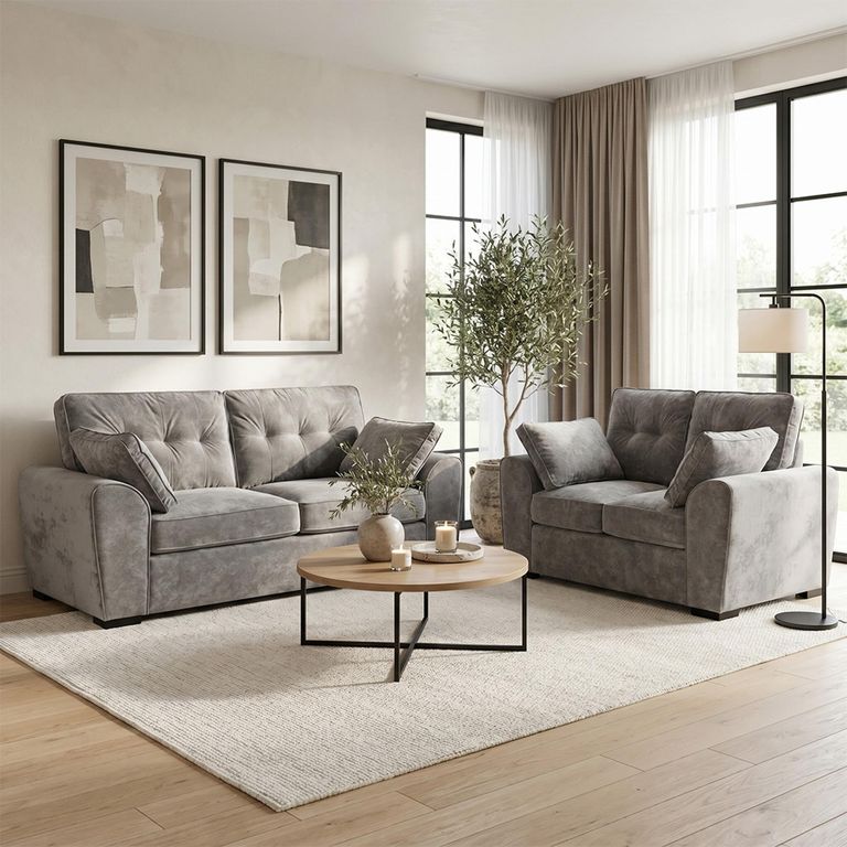Maxwell Sofa - Grey Fabric - 3+2 Seater