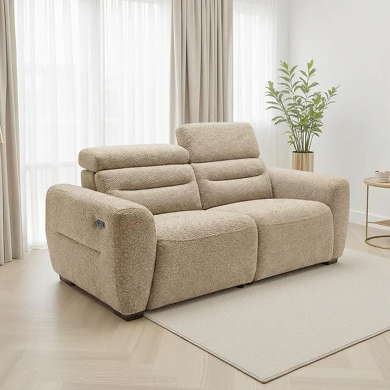 Tokyo Electric Recliner Sofa - Beige Fabric - 3 Seater