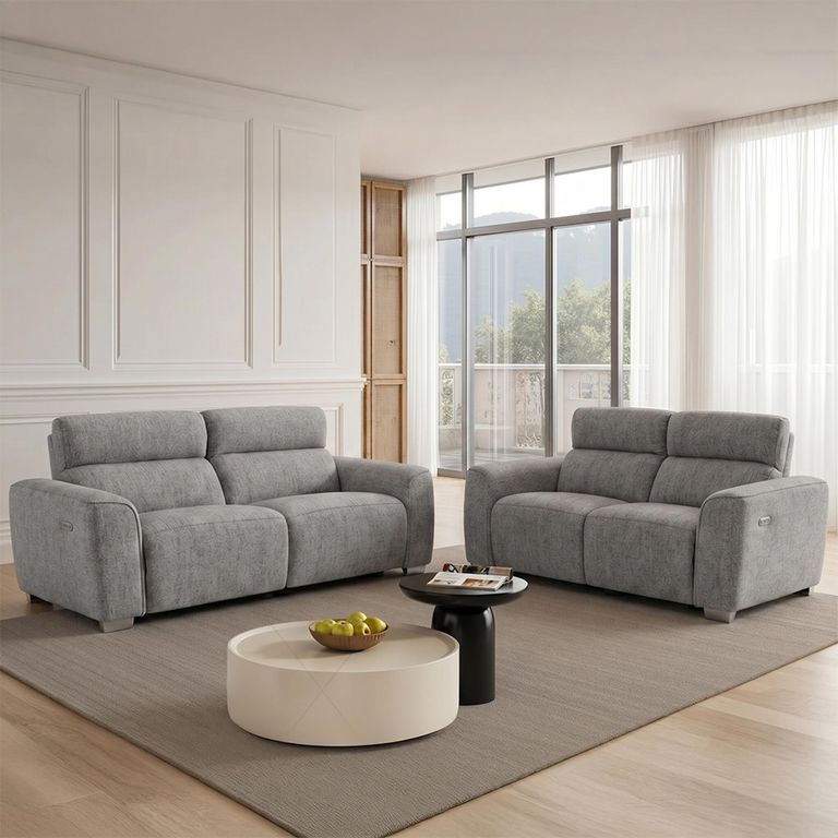 Toronto Electric Recliner Sofa - Grey Fabric - 3+2 Seater