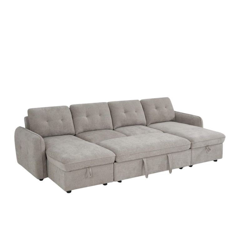 Moscow U Shape Corner Sofa Bed - Beige Fabric - Pull Out