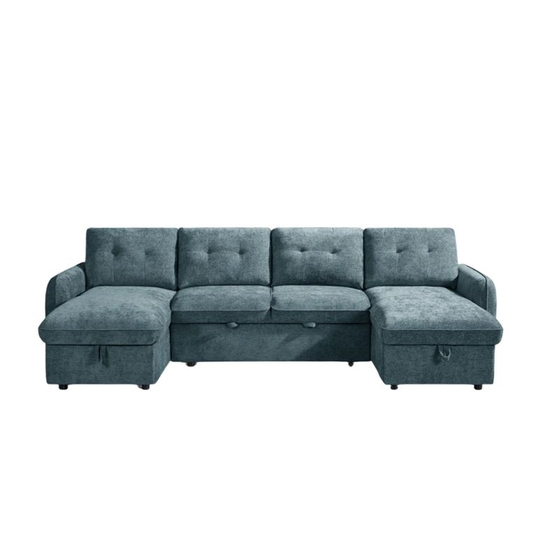 Moscow U Shape Corner Sofa Bed - Blue Fabric - Pull Out