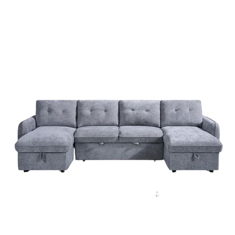 Moscow U Shape Corner Sofa Bed - Grey Fabric - Pull Out