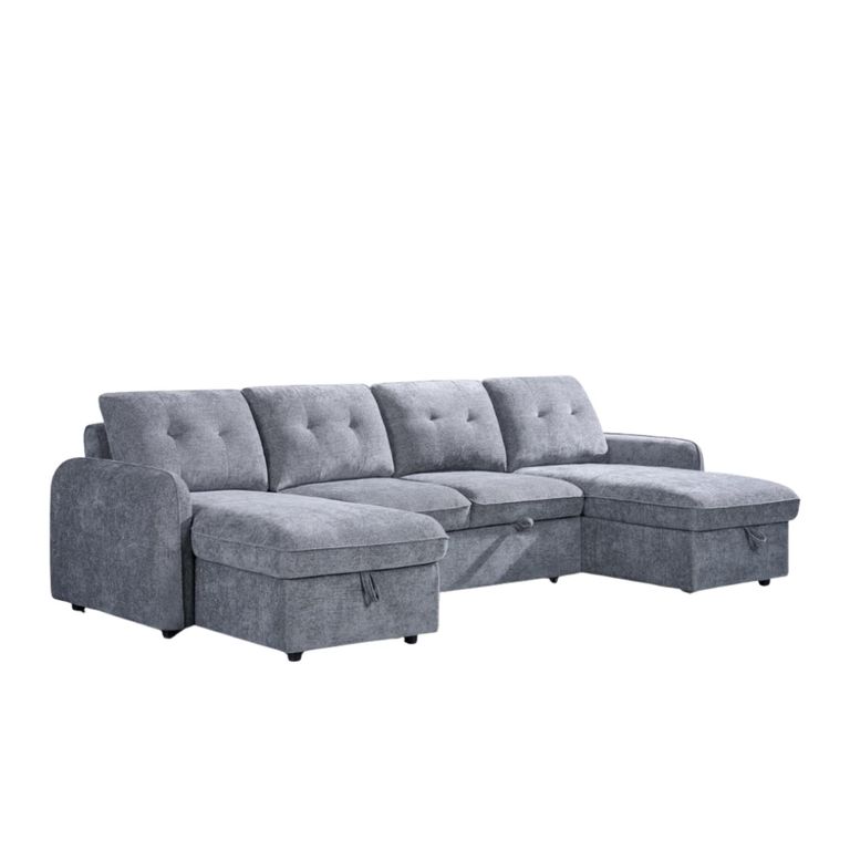 Moscow U Shape Corner Sofa Bed - Grey Fabric - Pull Out
